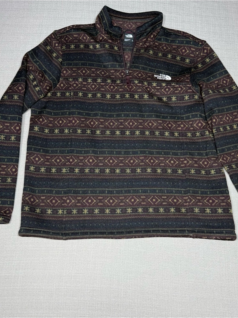 The North Face Men's Zip-Up Fleece Sweater in Brown and Black Pattern